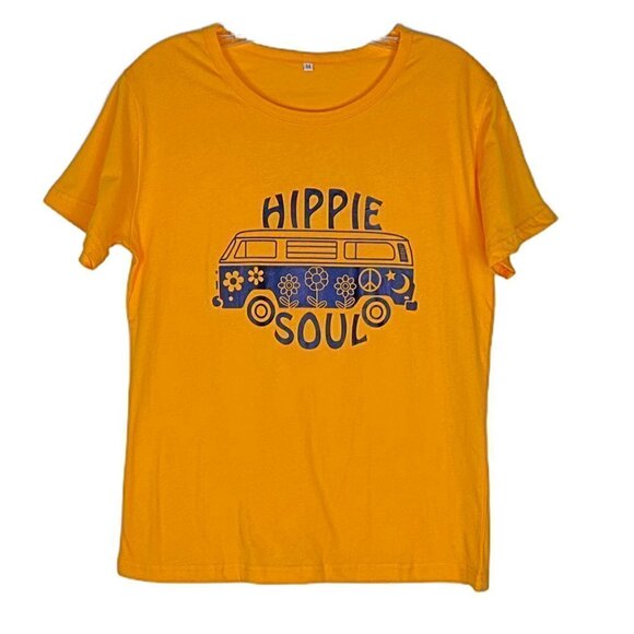 Boho Hippie Soul Van Life Fun Graphic Tee Yellow Medium - Picture 2 of 7